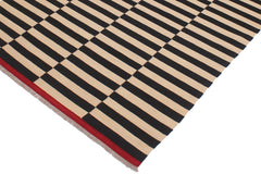 handmade Modern Kilim Beige Black Hand-Woven RECTANGLE 100% WOOL area rug 6' x 8'
