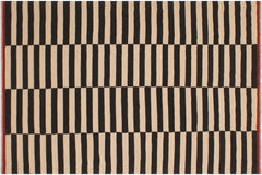 handmade Modern Kilim Beige Black Hand-Woven RECTANGLE 100% WOOL area rug 6' x 8'