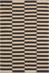 Flat Weave Kilim Antique Navaho Vintage handmade Modern Kilim Beige Black Hand-Woven Rectangle 100% Wool Area Rug 6x8