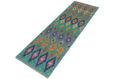 Flat Weave Kilim Antique Navaho Vintage handmade Modern Kilim Blue Rust Hand-Woven Runner 100% Wool Area Rug 3x6