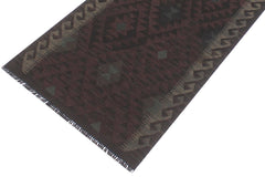 handmade Modern Kilim Brown Black Hand-Woven RUNNER 100% WOOL area rug 3' x 8'