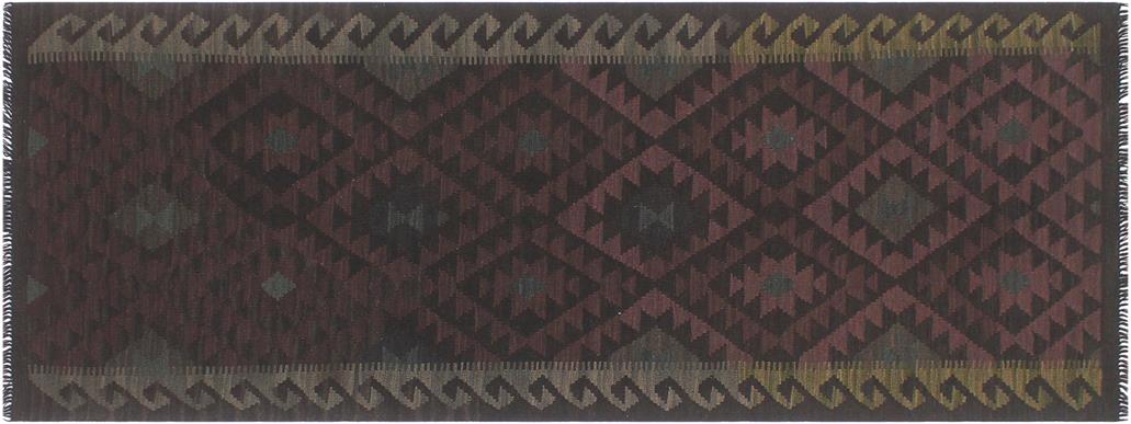 Flat Weave Kilim Antique Navaho Vintage handmade Geometric Kilim Brown Black Hand-Woven Runner 100% Wool Area Rug 3x8