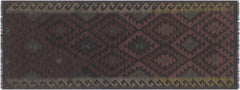 handmade Modern Kilim Brown Black Hand-Woven RUNNER 100% WOOL area rug 3' x 8'