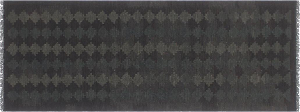 Flat Weave Kilim Antique Navaho Vintage handmade Modern Kilim Black Green Hand-Woven Runner 100% Wool Area Rug 3x8