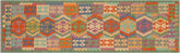 Flat Weave Kilim Antique Navaho Vintage handmade Geometric Kilim Rust Green Hand-Woven Runner 100% Wool Area Rug 3x10