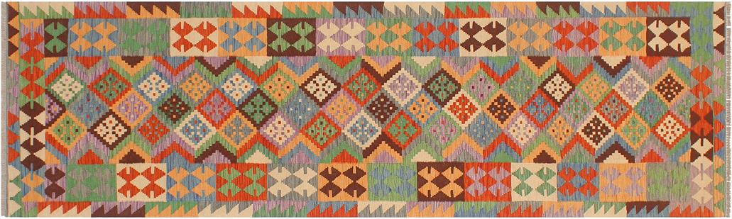 Flat Weave Kilim Antique Navaho Vintage handmade Geometric Kilim Gray Rust Hand-Woven Runner 100% Wool Area Rug 3x10