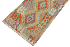 Flat Weave Kilim Antique Navaho Vintage handmade Geometric Kilim Gold Blue Hand-Woven Runner 100% Wool Area Rug 3x10