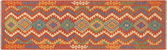 Flat Weave Kilim Antique Navaho Vintage handmade Geometric Kilim Rust Blue Hand-Woven Runner 100% Wool Area Rug 3x10