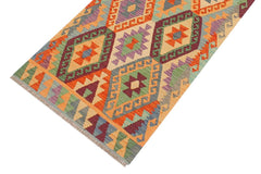 Flat Weave Kilim Antique Navaho Vintage handmade Geometric Kilim Blue Rust Hand-Woven Runner 100% Wool Area Rug 3x10