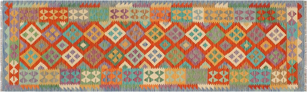 Flat Weave Kilim Antique Navaho Vintage handmade Geometric Kilim Rust Blue Hand-Woven Runner 100% Wool Area Rug 3x10