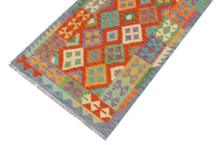 Flat Weave Kilim Antique Navaho Vintage handmade Geometric Kilim Rust Blue Hand-Woven Runner 100% Wool Area Rug 3x10