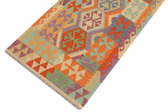 Flat Weave Kilim Antique Navaho Vintage handmade Geometric Kilim Rust Blue Hand-Woven Runner 100% Wool Area Rug 3x10