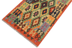 Flat Weave Kilim Antique Navaho Vintage handmade Geometric Kilim Blue Rust Hand-Woven Runner 100% Wool Area Rug 3x9