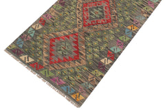 Flat Weave Kilim Antique Navaho Vintage handmade Geometric Kilim Red Charcoal Hand-Woven Runner 100% Wool Area Rug 3x10