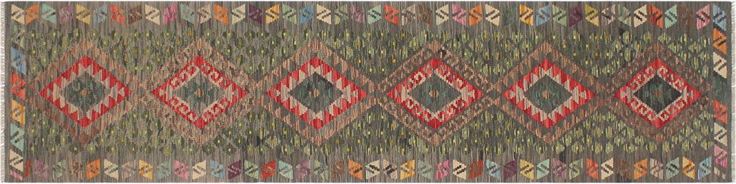 Flat Weave Kilim Antique Navaho Vintage handmade Geometric Kilim Gray Red Hand-Woven Runner 100% Wool Area Rug 3x10