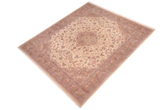 handmade Traditional Kashan Ivory Lt. Brown Hand Knotted RECTANGLE 100% WOOL area rug 10x14