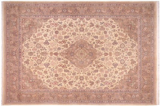handmade Traditional Kashan Ivory Lt. Brown Hand Knotted RECTANGLE 100% WOOL area rug 10x14