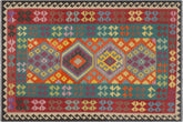 handmade Geometric Kilim Blue Red Hand-Woven RECTANGLE 100% WOOL area rug 6' x 8'