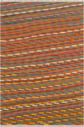 Flat Weave Kilim Antique Navaho Vintage handmade Modern Kilim Rust Blue Hand-Woven Rectangle 100% Wool Area Rug 6x8