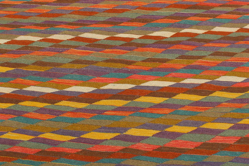 handmade Modern Kilim Rust Blue Hand-Woven RECTANGLE 100% WOOL area rug 6x8