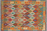 handmade Geometric Kilim Rust Gold Hand-Woven RECTANGLE 100% WOOL area rug 6 x 8
