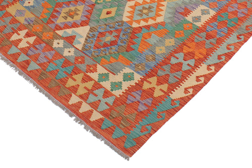 handmade Geometric Kilim Blue Rust Hand-Woven RECTANGLE 100% WOOL area rug 5 x 7
