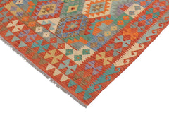 Flat Weave Kilim Antique Navaho Vintage handmade Geometric Kilim Blue Rust Hand-Woven Rectangle 100% Wool Area Rug 5x7