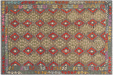 handmade Geometric Kilim Gray Red Hand-Woven RECTANGLE 100% WOOL area rug 6 x 8