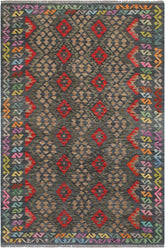 Flat Weave Kilim Antique Navaho Vintage handmade Geometric Kilim Red Green Hand-Woven Rectangle 100% Wool Area Rug 6x8