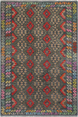 Flat Weave Kilim Antique Navaho Vintage handmade Geometric Kilim Red Green Hand-Woven Rectangle 100% Wool Area Rug 6x8