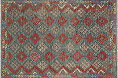 handmade Geometric Kilim Charcoal Rust Hand-Woven RECTANGLE 100% WOOL area rug 6 x 8