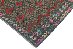 Flat Weave Kilim Antique Navaho Vintage handmade Geometric Kilim Charcoal Rust Hand-Woven Rectangle 100% Wool Area Rug 6x8