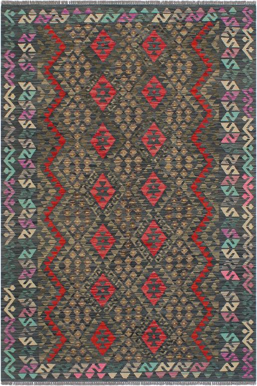 Flat Weave Kilim Antique Navaho Vintage handmade Geometric Kilim Charcoal Rust Hand-Woven Rectangle 100% Wool Area Rug 6x8