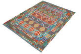 handmade Geometric Kilim Blue Rust Hand-Woven RECTANGLE 100% WOOL area rug 7 x 10