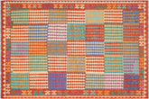 handmade Modern Kilim Blue Rust Hand-Woven RECTANGLE 100% WOOL area rug 7x10