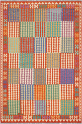 Flat Weave Kilim Antique Navaho Vintage handmade Modern Kilim Blue Rust Hand-Woven Rectangle 100% Wool Area Rug 7x10