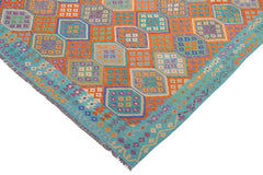 Flat Weave Kilim Antique Navaho Vintage handmade Geometric Kilim Rust Blue Hand-Woven Rectangle 100% Wool Area Rug 9x11