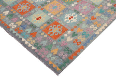 Flat Weave Kilim Antique Navaho Vintage handmade Geometric Kilim Gray Blue Hand-Woven Rectangle 100% Wool Area Rug 7x10