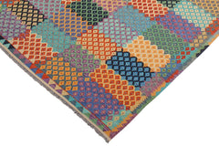 Flat Weave Kilim Antique Navaho Vintage handmade Modern Kilim Blue Rust Hand-Woven Rectangle 100% Wool Area Rug 8x10