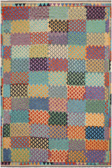 Flat Weave Kilim Antique Navaho Vintage handmade Modern Kilim Blue Rust Hand-Woven Rectangle 100% Wool Area Rug 8x10