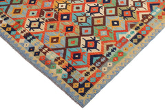 handmade Geometric Kilim Rust Blue Hand-Woven RECTANGLE 100% WOOL area rug 8 x 10