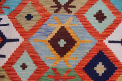 handmade Geometric Kilim Rust Blue Hand-Woven RECTANGLE 100% WOOL area rug 8 x 10