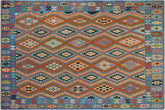 handmade Geometric Kilim Rust Blue Hand-Woven RECTANGLE 100% WOOL area rug 8 x 10