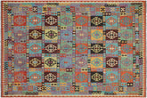 handmade Geometric Kilim Blue Rust Hand-Woven RECTANGLE 100% WOOL area rug 8 x 11