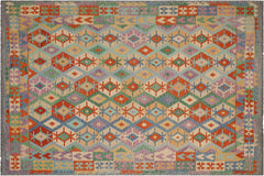 handmade Geometric Kilim Blue Gray Hand-Woven RECTANGLE 100% WOOL area rug 8 x 10
