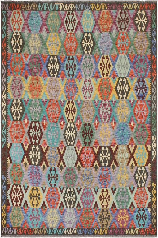 Flat Weave Kilim Antique Navaho Vintage handmade Geometric Kilim Gold Green Hand-Woven Rectangle 100% Wool Area Rug 9x10