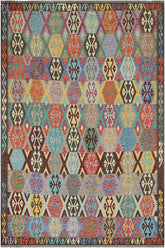 Flat Weave Kilim Antique Navaho Vintage handmade Geometric Kilim Gold Green Hand-Woven Rectangle 100% Wool Area Rug 9x10