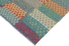 Flat Weave Kilim Antique Navaho Vintage handmade Modern Kilim Red Blue Hand-Woven Rectangle 100% Wool Area Rug 6x8