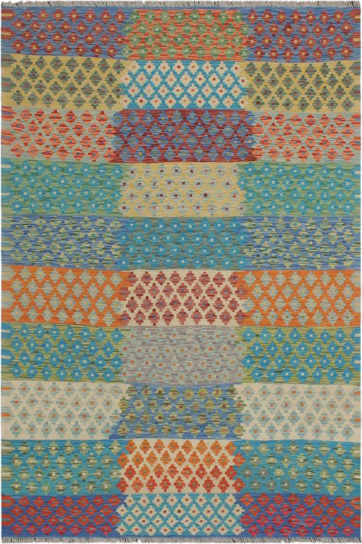Flat Weave Kilim Antique Navaho Vintage handmade Modern Kilim Red Blue Hand-Woven Rectangle 100% Wool Area Rug 6x8