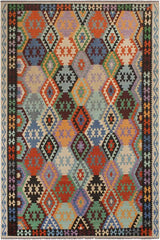 Flat Weave Kilim Antique Navaho Vintage handmade Geometric Kilim Rust Black Hand-Woven Rectangle 100% Wool Area Rug 9x11